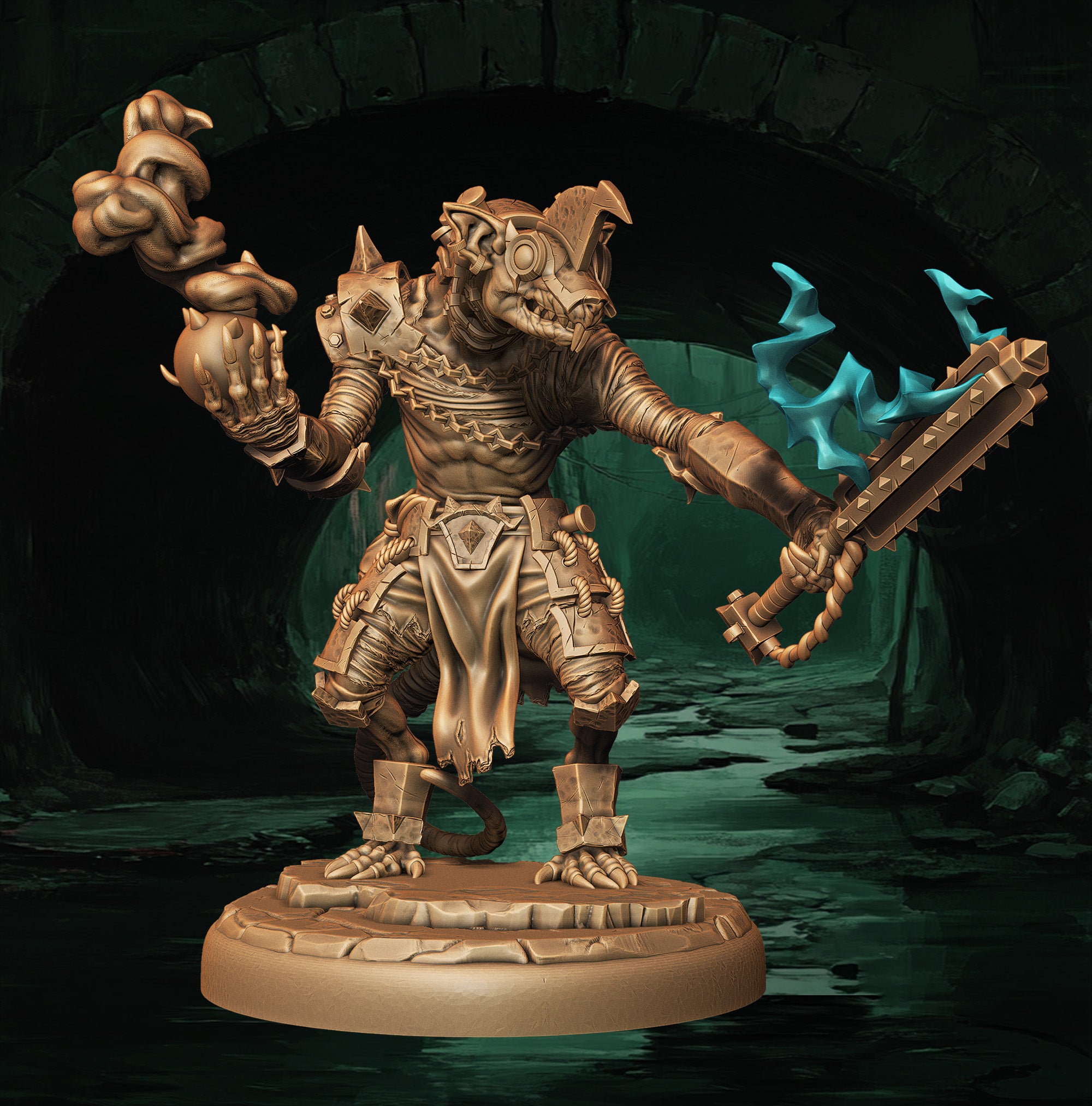 a statue of a demon holding a giant sword