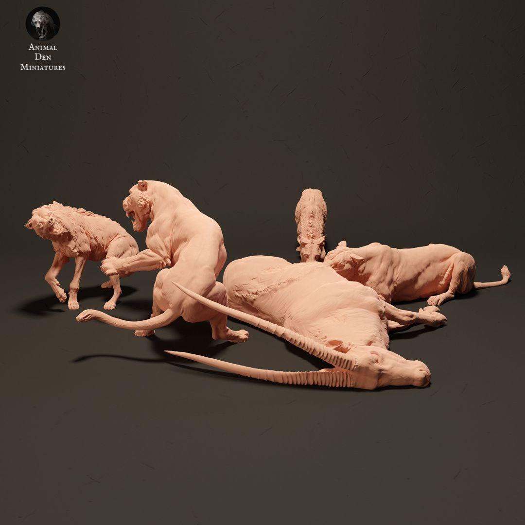 Lionesses vs Spotted Hyenas - 3d Printed 1:24 Scale Miniature by Animal Den