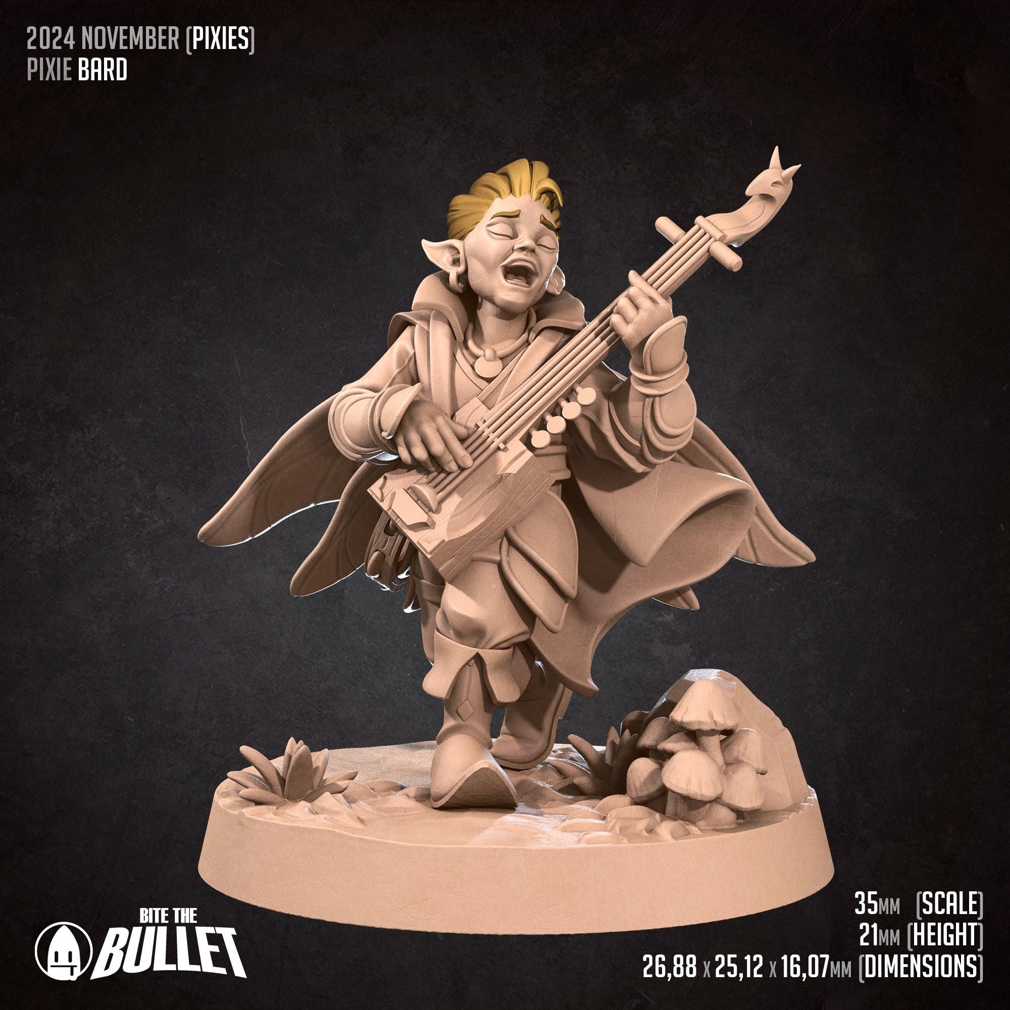 Pixie Bard - Pixies - 3d Printed Miniature sculpted by Bite the Bullet
