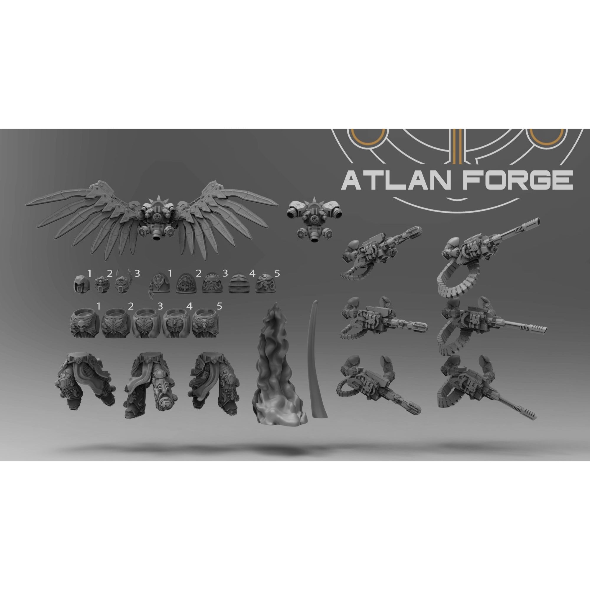 Angelic Flying Artillerymen - 3 Model Modular Unit 3d Printed Sculpted by Atlan Forge