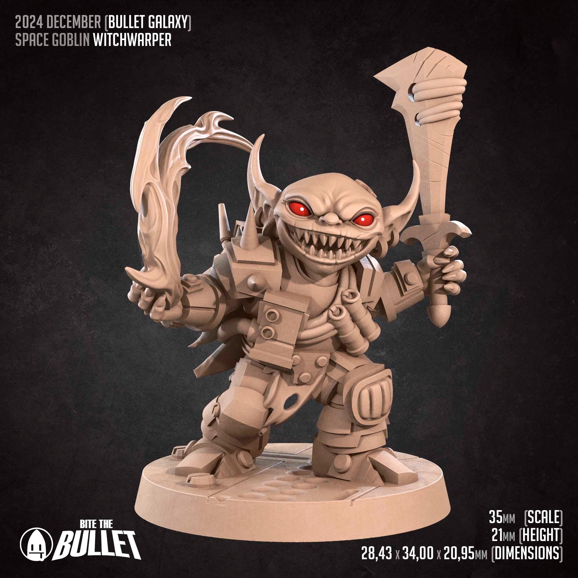 Space Goblin Witchwarper - Bullet Galaxy - 3d Printed Miniature sculpted by Bite the Bullet