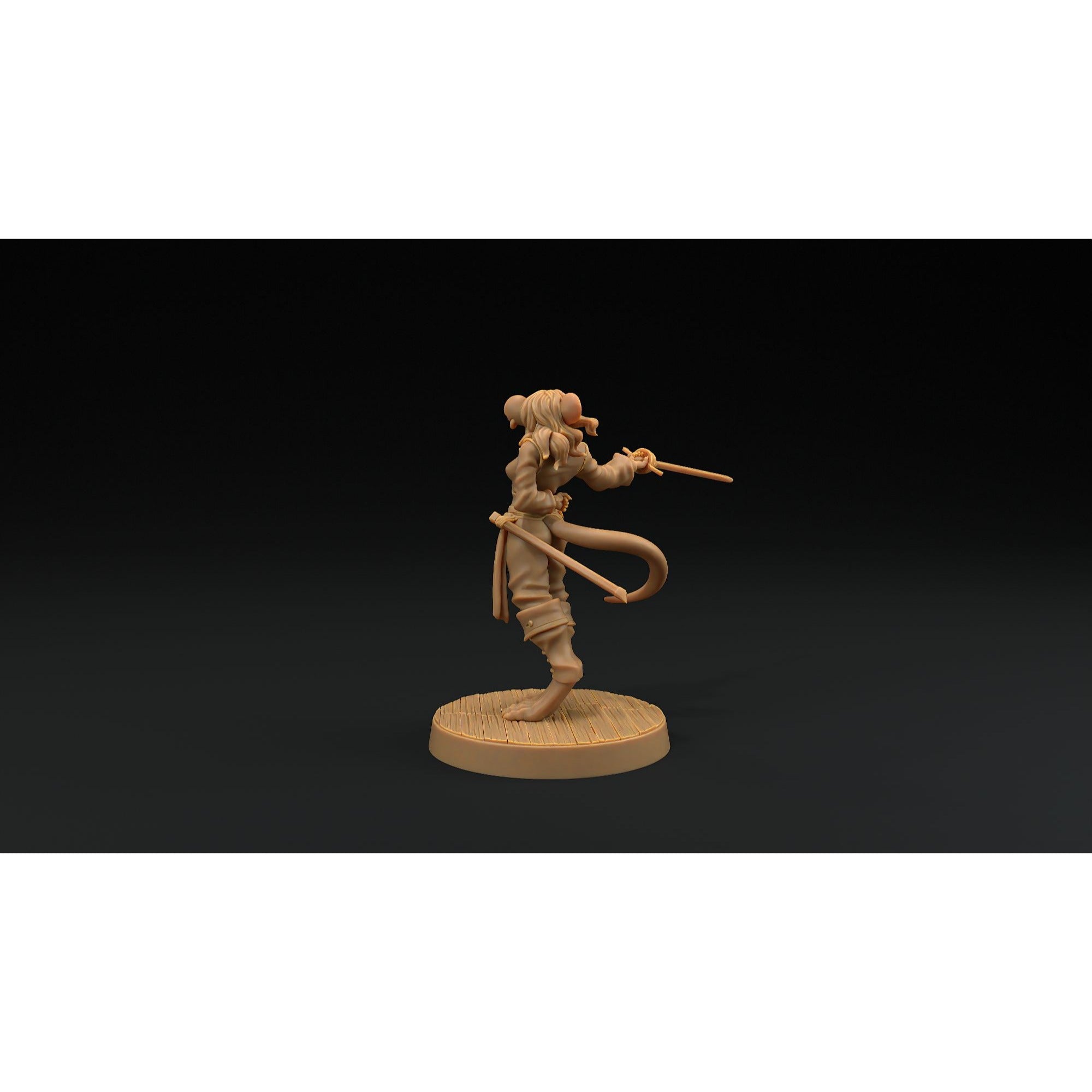 Millie, Ratfolk Fencer - Hunt for the Last Sea Angel - 3d Printed Miniature Sculpted by Dragon Trappers Lodge
