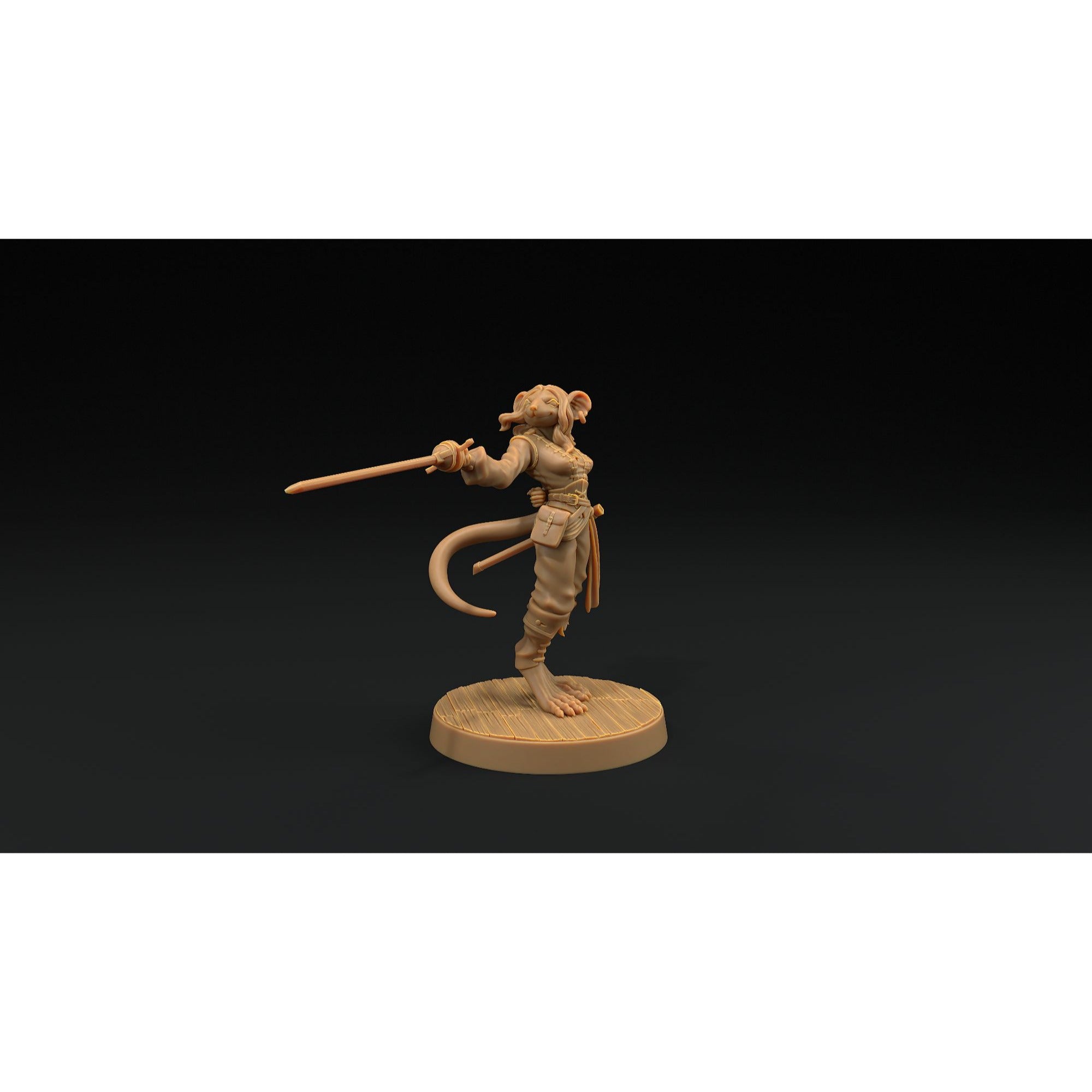Millie, Ratfolk Fencer - Hunt for the Last Sea Angel - 3d Printed Miniature Sculpted by Dragon Trappers Lodge