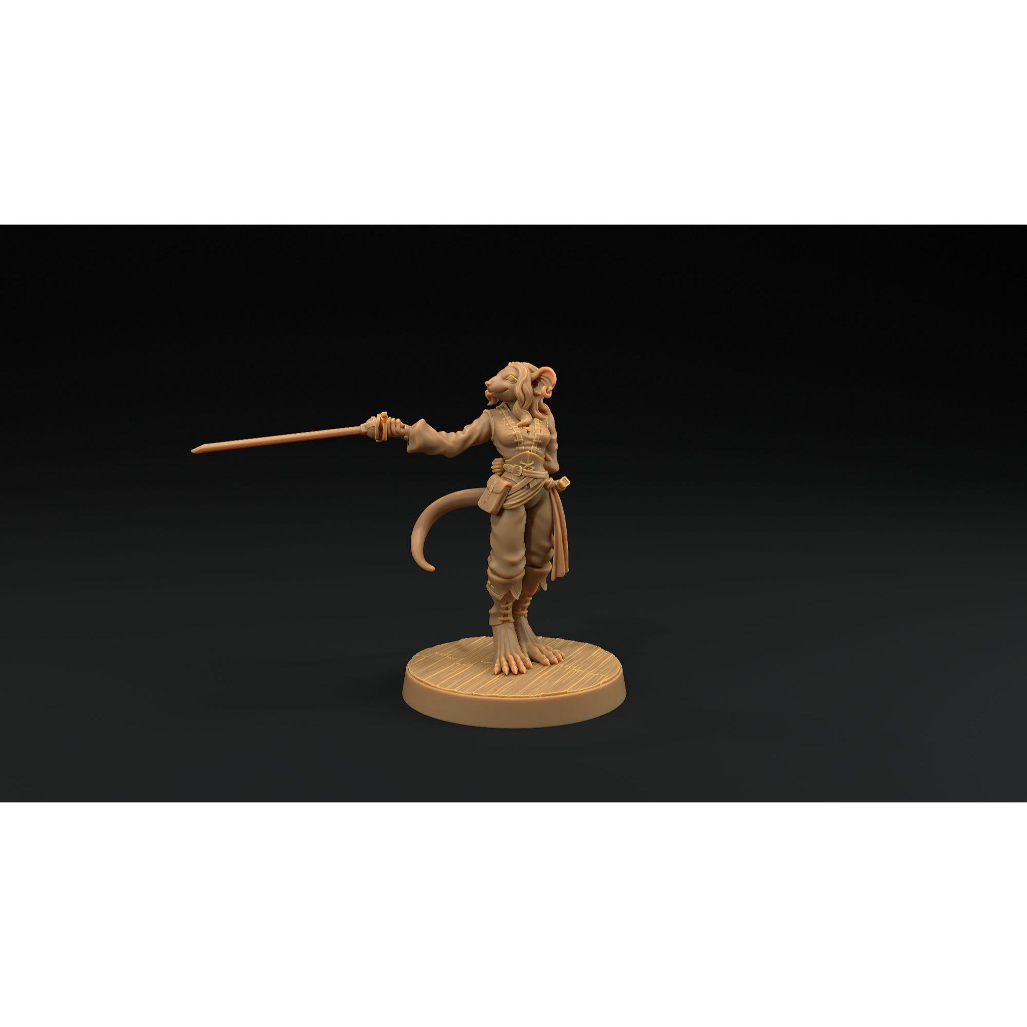 Millie, Ratfolk Fencer - Hunt for the Last Sea Angel - 3d Printed Miniature Sculpted by Dragon Trappers Lodge