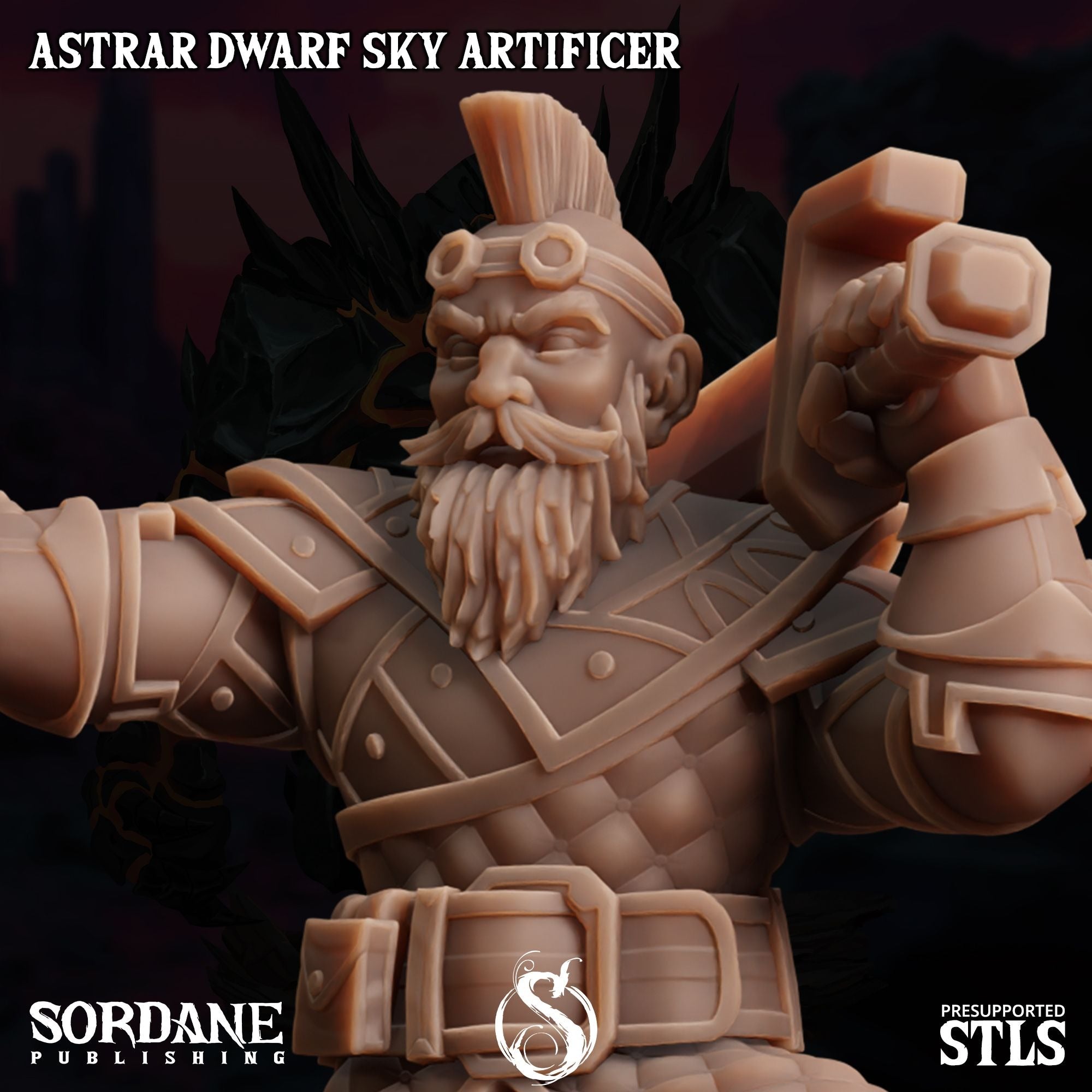 Astrar (Sky Dwarf) Artificer -  3d Printed Miniature Sculpted by Sordane Publishing