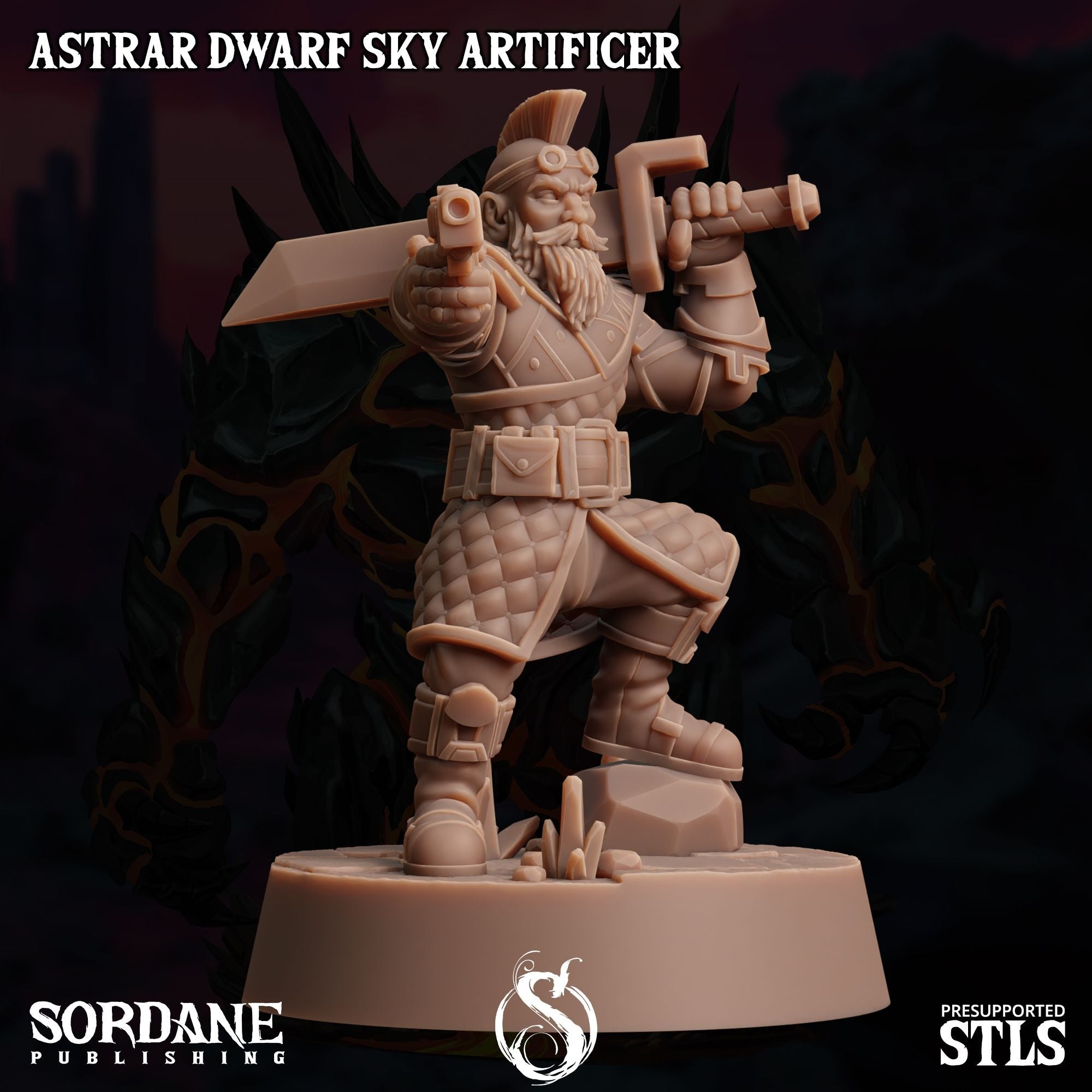 Astrar (Sky Dwarf) Artificer -  3d Printed Miniature Sculpted by Sordane Publishing