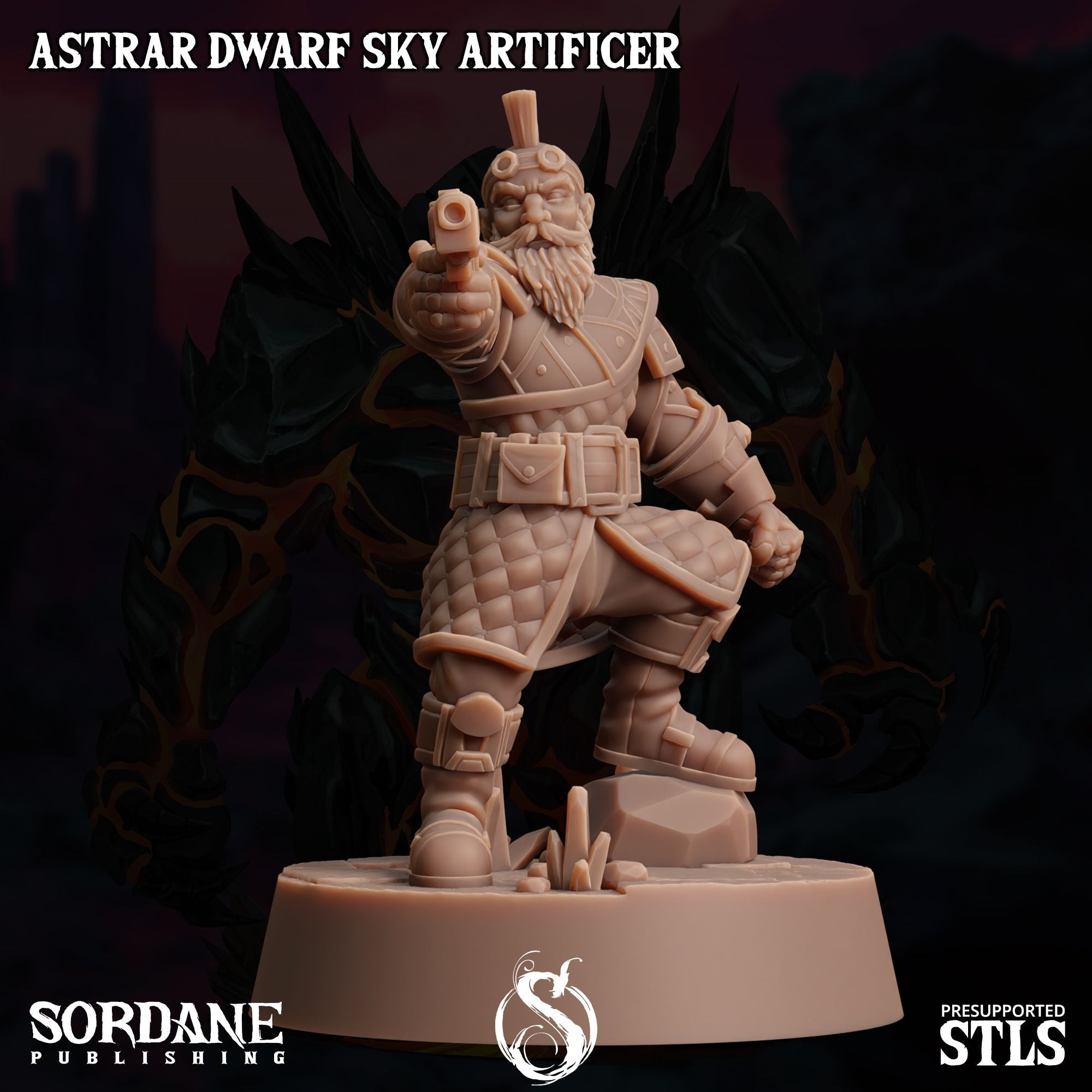 Astrar (Sky Dwarf) Artificer -  3d Printed Miniature Sculpted by Sordane Publishing