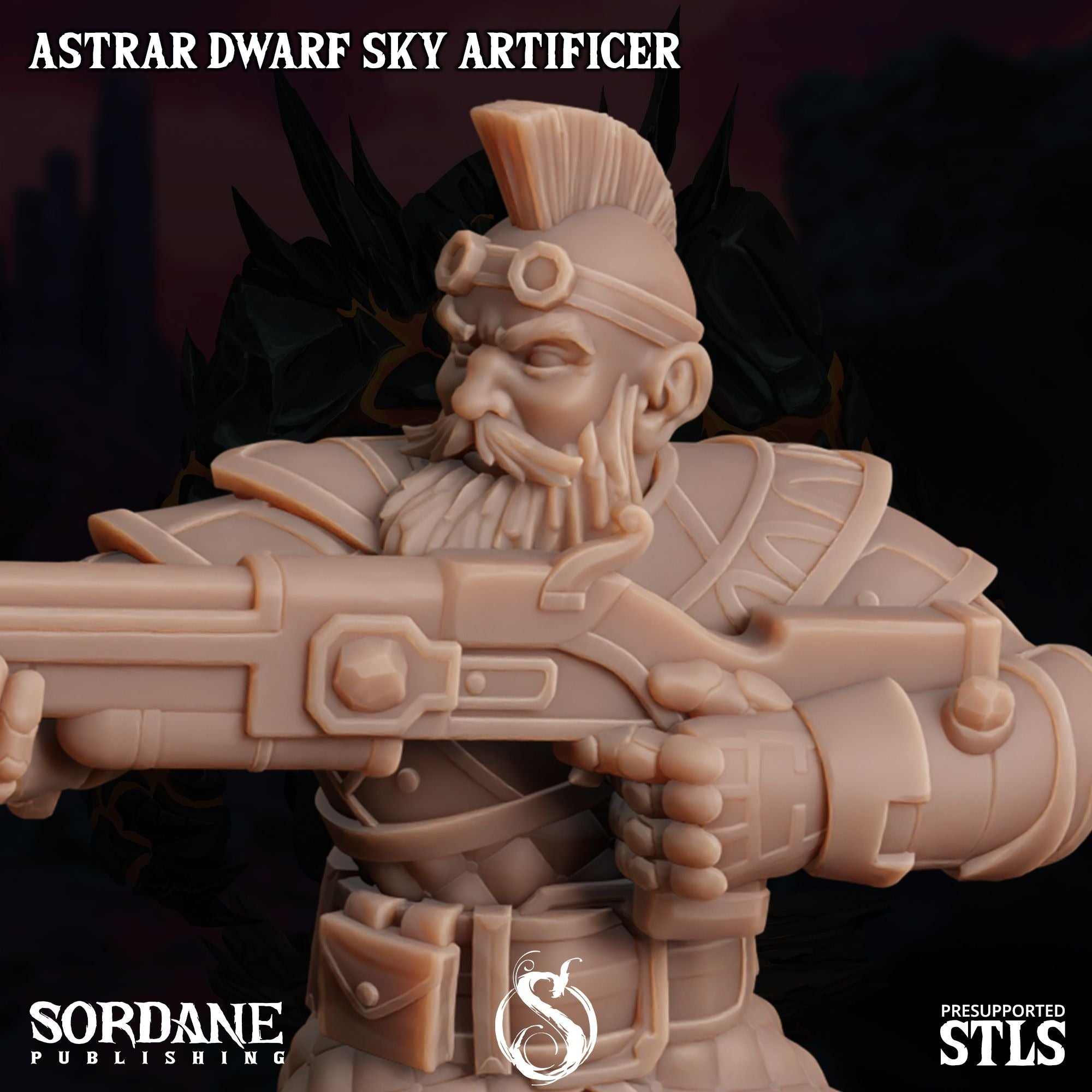 Astrar (Sky Dwarf) Artificer -  3d Printed Miniature Sculpted by Sordane Publishing